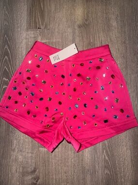 High-Waist Jewel-Embellished Pink Shorts